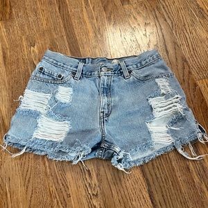 Levi’s heavily distressed jean shorts, 5